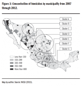 Geographic “clusters”, as identified by the author using INEGI Data. Source: Rodríguez 2016.