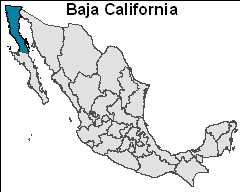 Map of Mexico with Baja California highlighted