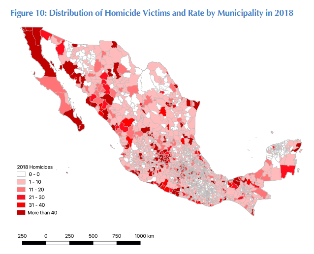 Map of homicides in 2018 by municipality